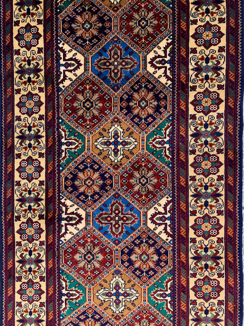 Handmade Runner Rug 12.10 x 3 | Custom Wool & Cotton Rug |Multicolor Unique Area Runner for Hallway, Living Room, or Entryway 391x90cm