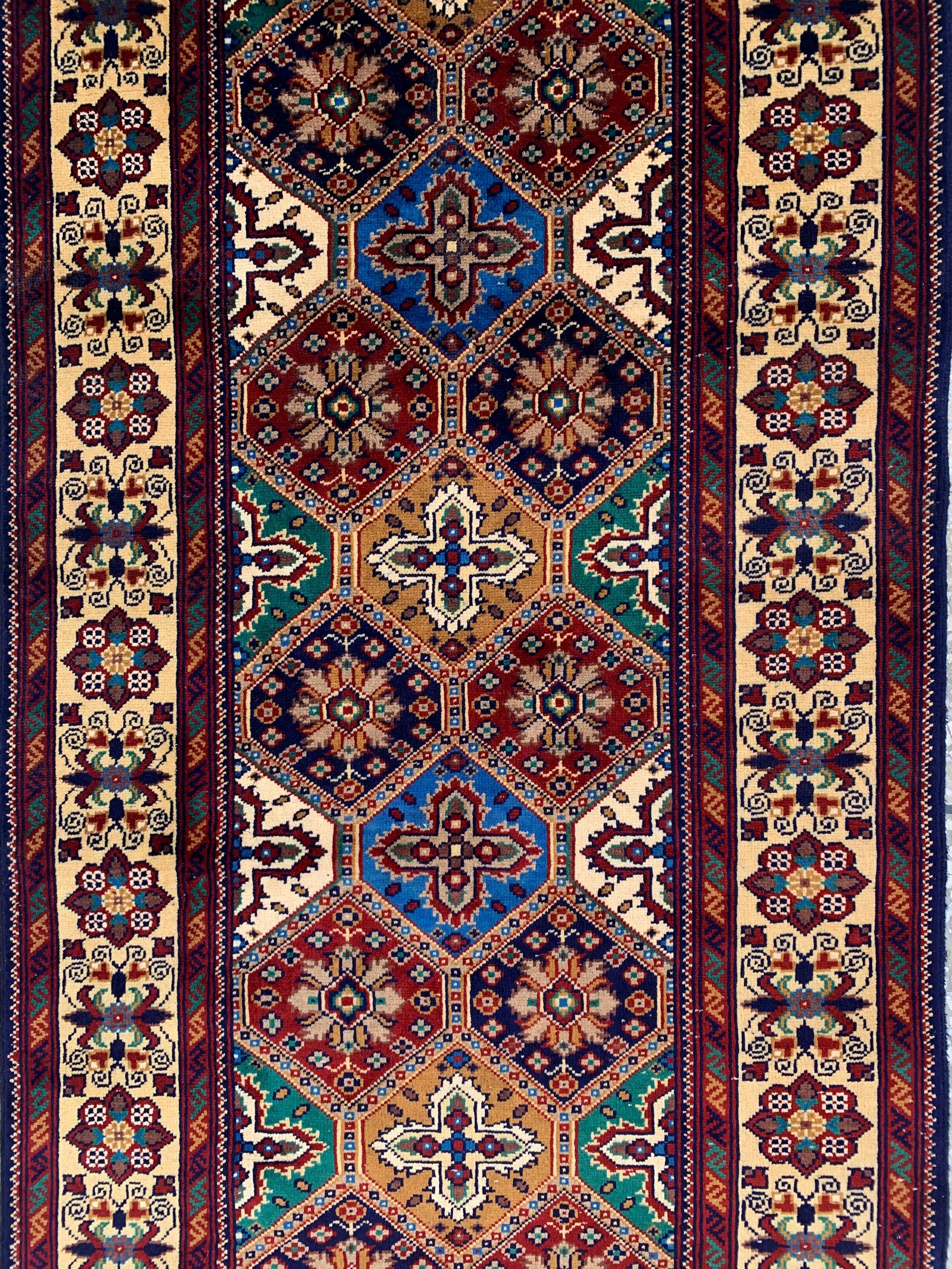 Handmade Runner Rug 12.10 x 3 | Custom Wool & Cotton Rug |Multicolor Unique Area Runner for Hallway, Living Room, or Entryway 391x90cm