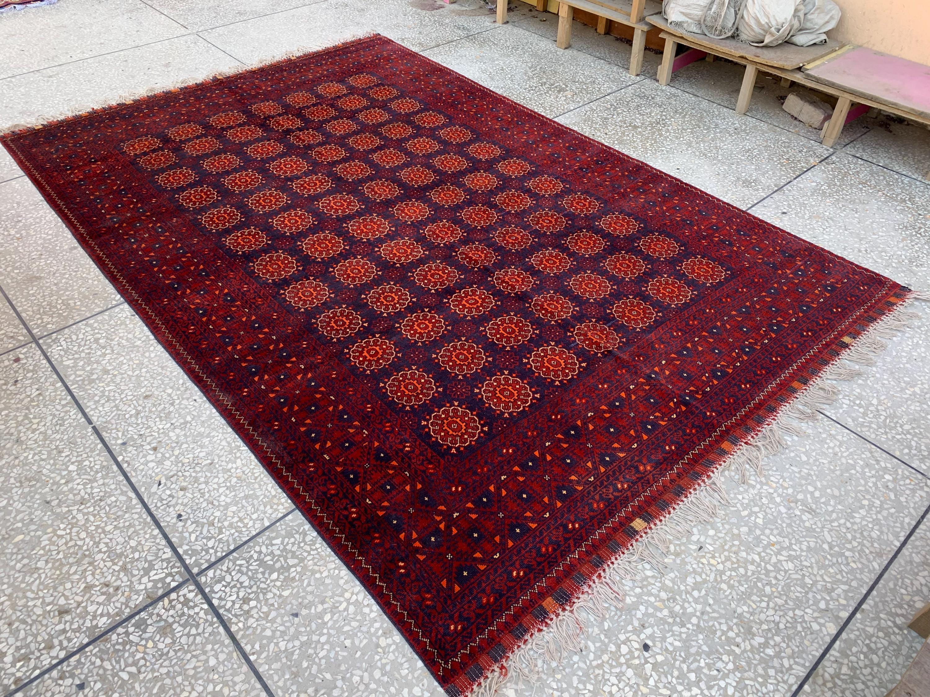 Vintage Turkmen Patnus Gul Rug 9.10x6.6 | Authentic Handwoven Wool Carpet | Traditional Tribal Design | Classic Decorative Rug, Bedroom Rug