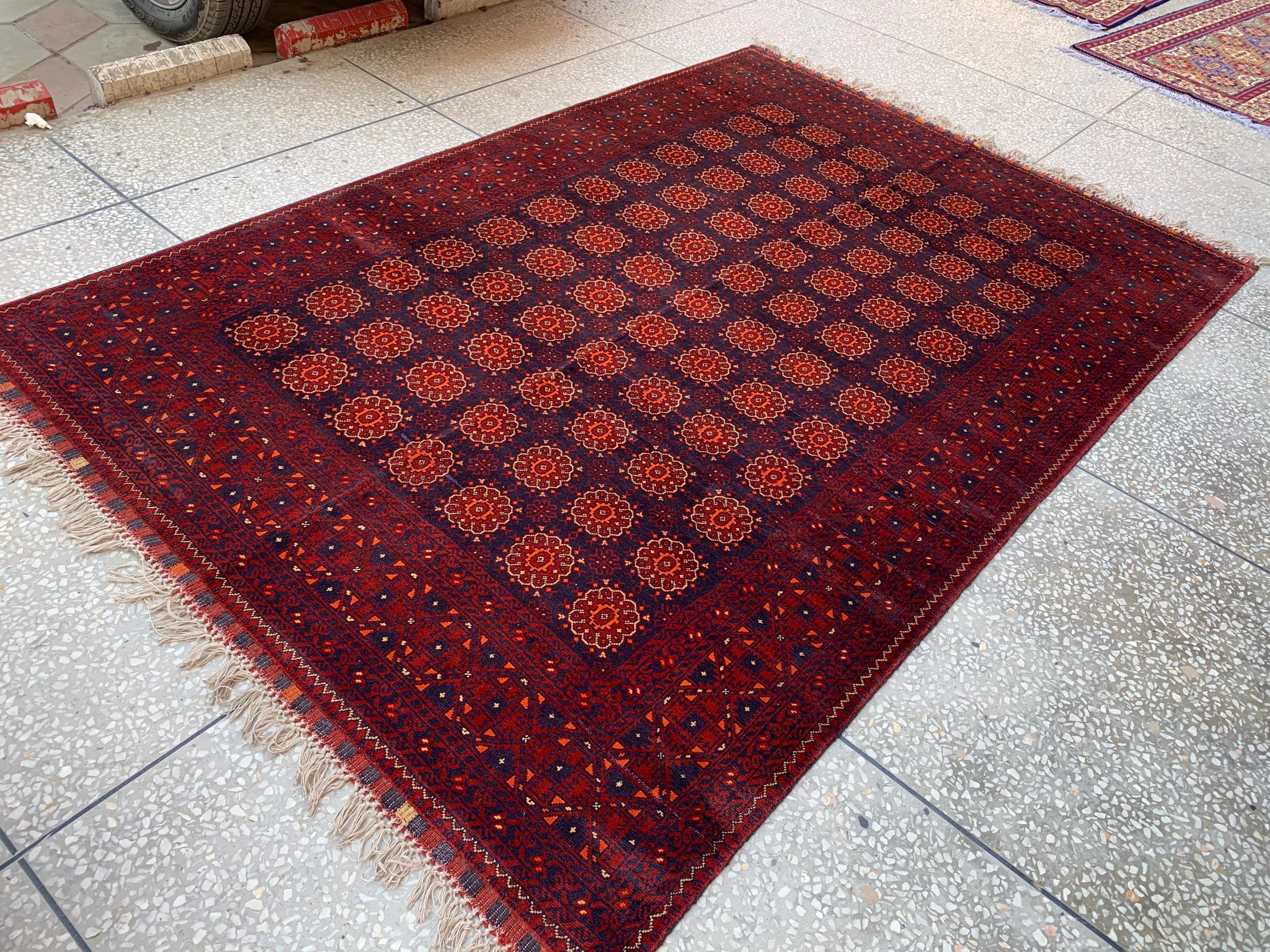 Vintage Turkmen Patnus Gul Rug 9.10x6.6 | Authentic Handwoven Wool Carpet | Traditional Tribal Design | Classic Decorative Rug, Bedroom Rug