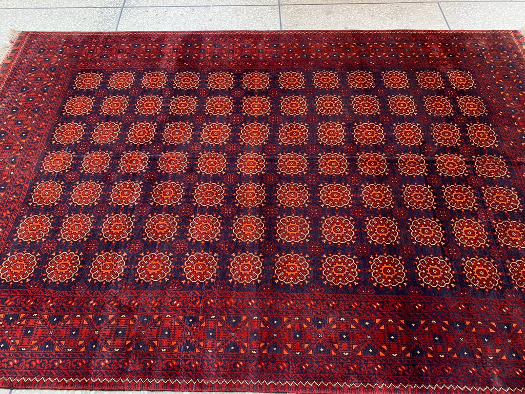 Vintage Turkmen Patnus Gul Rug 9.10x6.6 | Authentic Handwoven Wool Carpet | Traditional Tribal Design | Classic Decorative Rug, Bedroom Rug