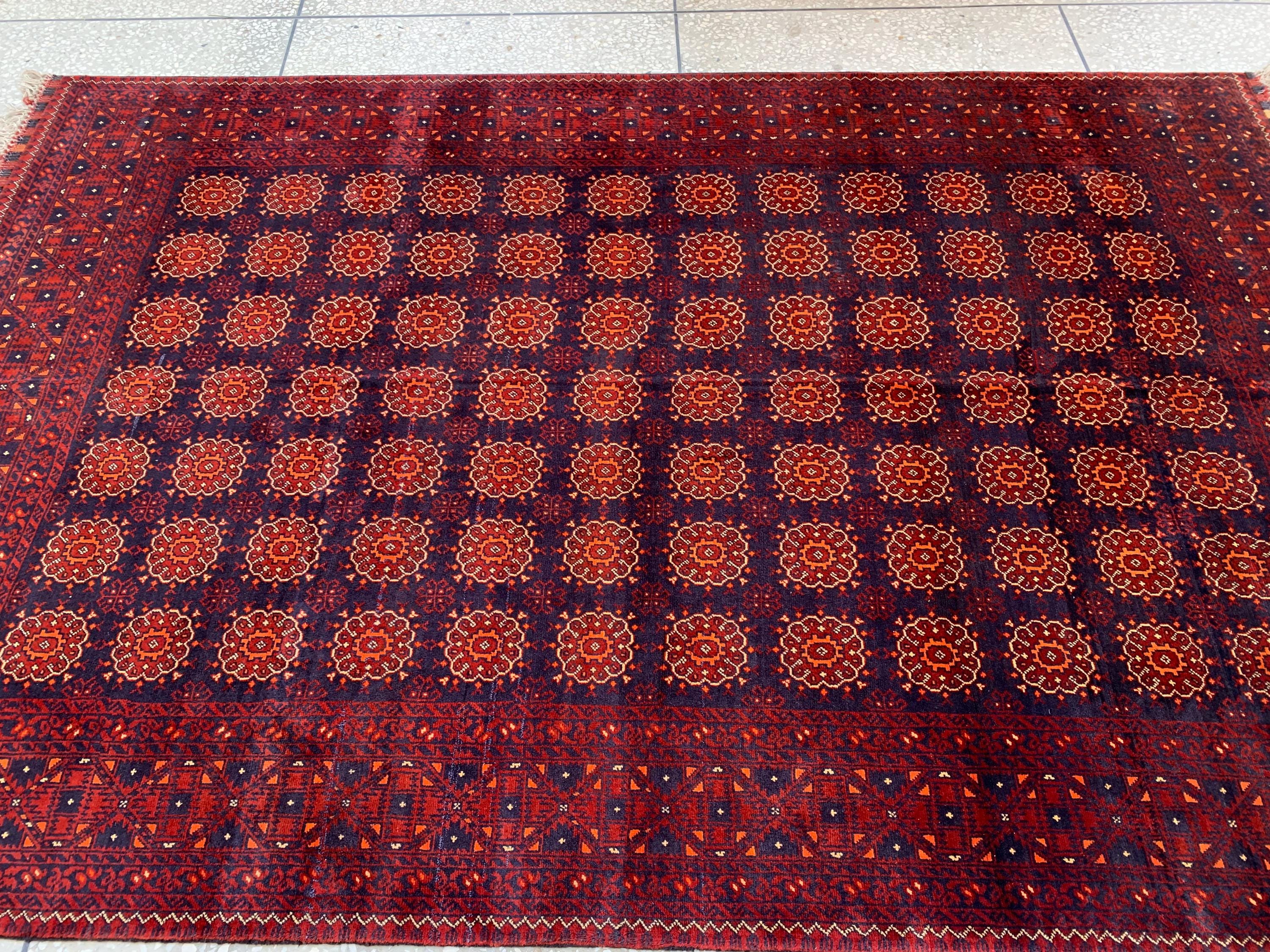 Vintage Turkmen Patnus Gul Rug 9.10x6.6 | Authentic Handwoven Wool Carpet | Traditional Tribal Design | Classic Decorative Rug, Bedroom Rug