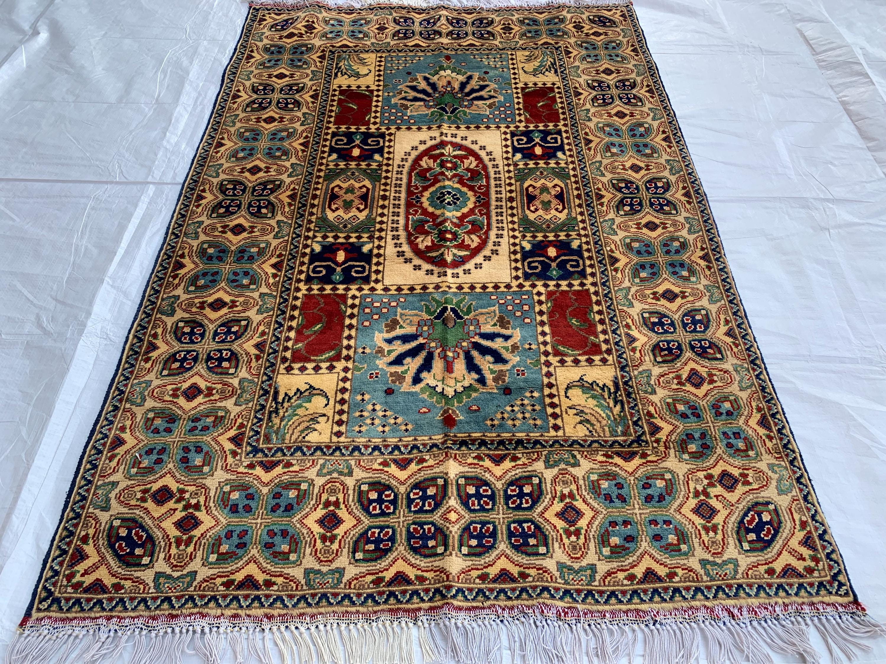 Handwoven Beljik Naksha Rug 5.1x3 ft – Vintage Tribal Wool Area Rug – Afghan Nomadic Carpet – Boho Oriental Home Decor – Small Handmade Rug