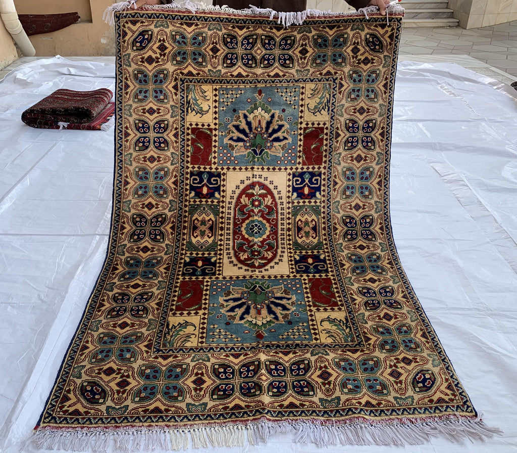 Handwoven Beljik Naksha Rug 5.1x3 ft – Vintage Tribal Wool Area Rug – Afghan Nomadic Carpet – Boho Oriental Home Decor – Small Handmade Rug