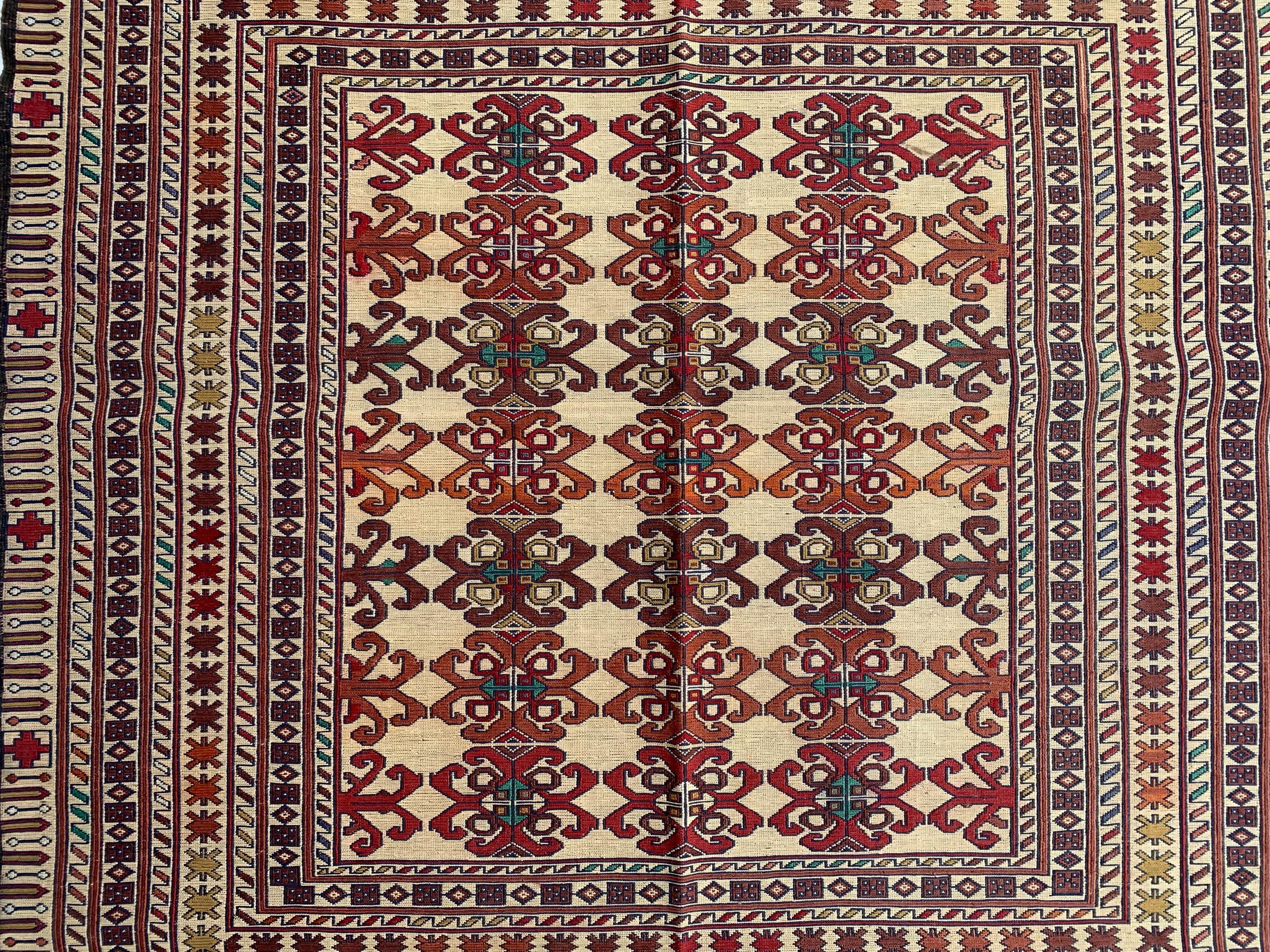 Maliki Kilim Rug 4.1x6.2 ft – Handmade Wool Area Rug, Functional Boho Decor, Tribal Vintage Carpet, Persian Style Floor Mat, Farmhouse Rug