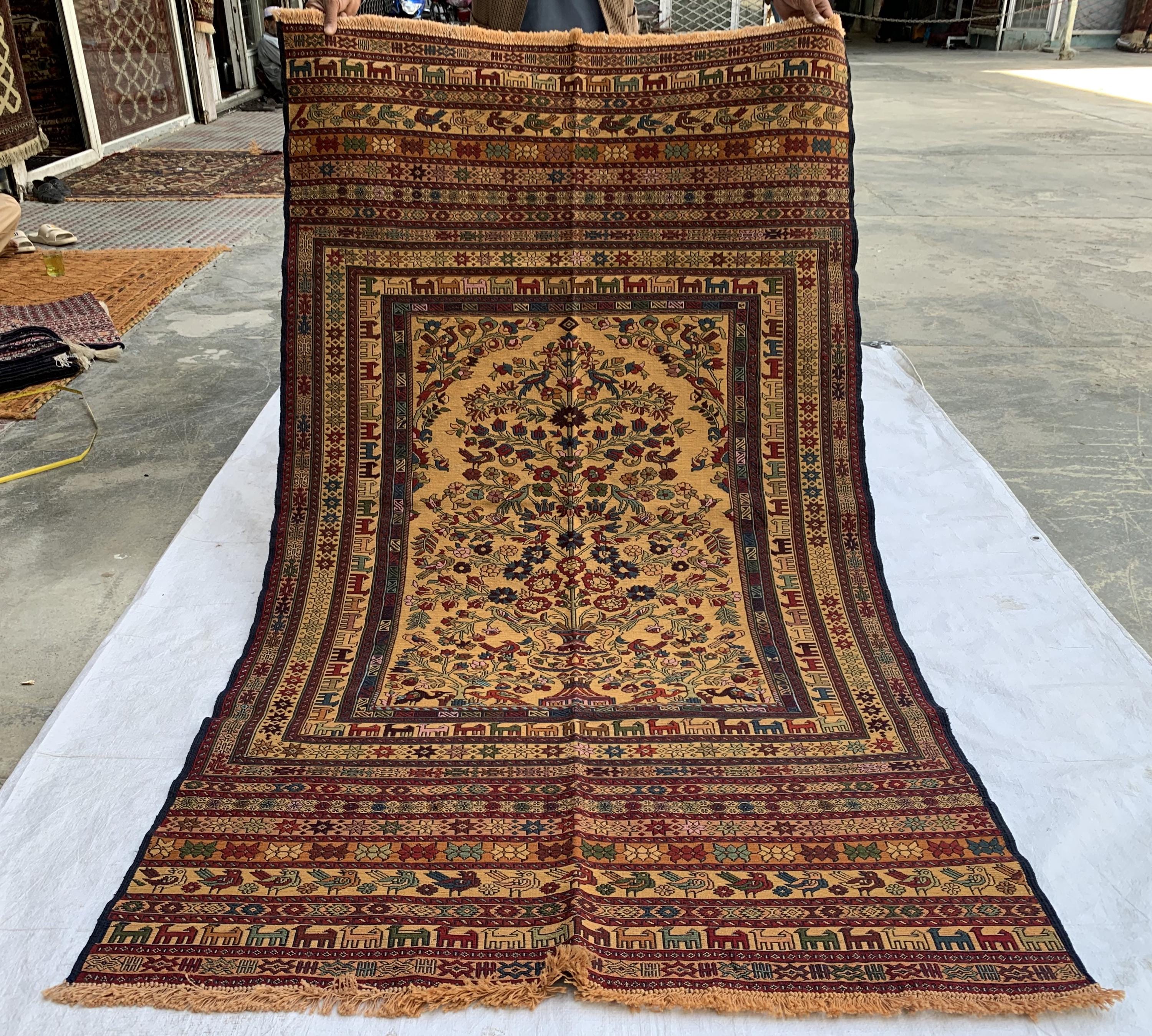 Antique Handmade Colorful Kilim Rug 6.7x3.10ft –Wool Persian Runner, Turkmen Tribal Vintage Carpet, Boho Floor Mat, Functional Hallway Decor