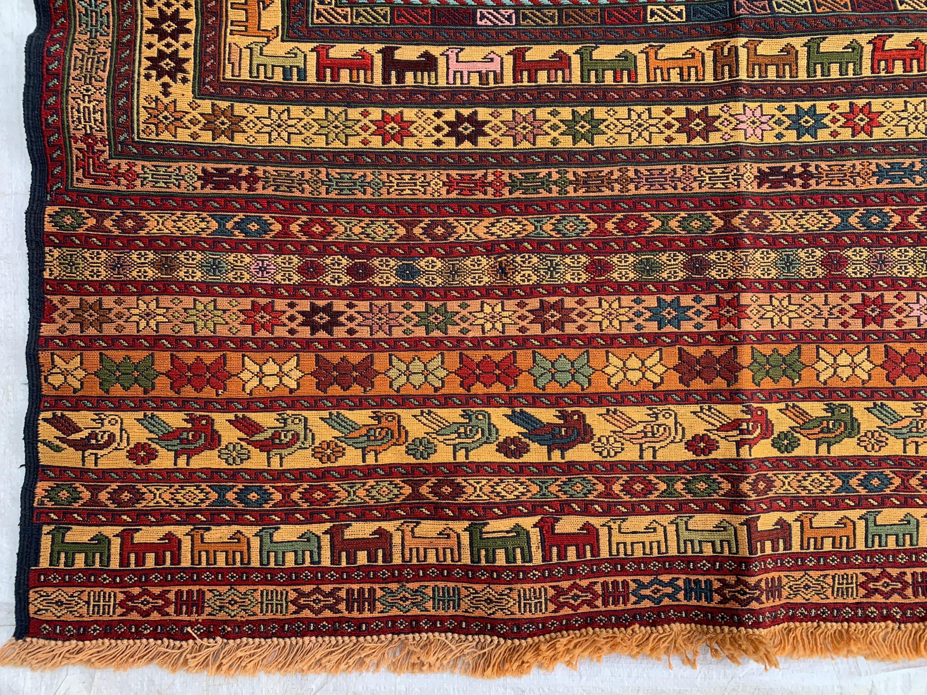 Antique Handmade Colorful Kilim Rug 6.7x3.10ft –Wool Persian Runner, Turkmen Tribal Vintage Carpet, Boho Floor Mat, Functional Hallway Decor