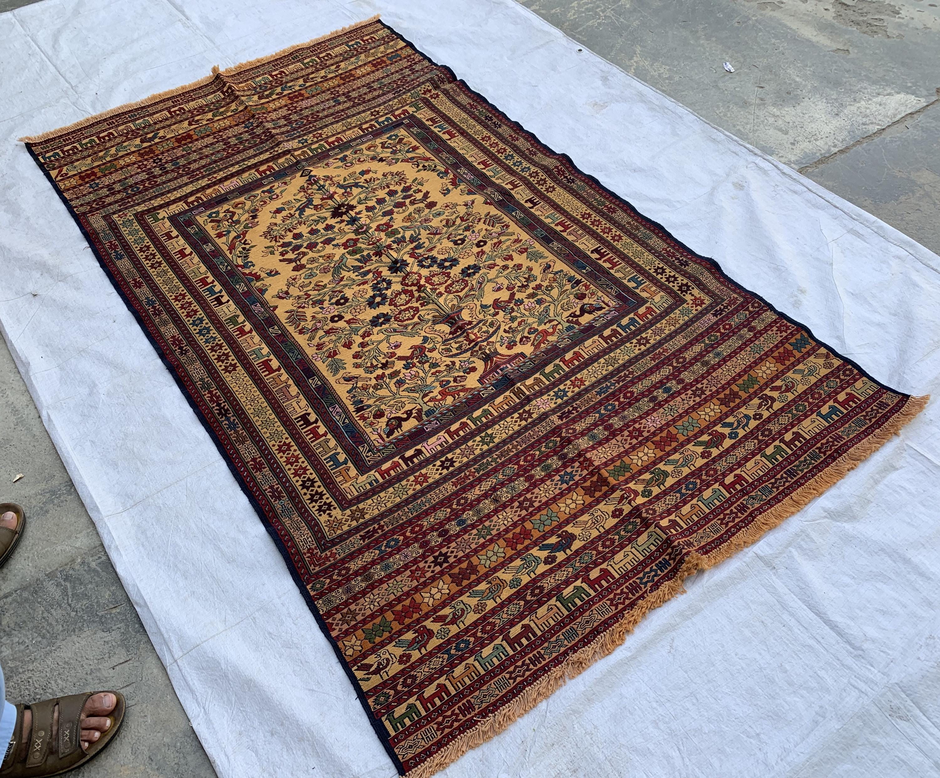 Antique Handmade Colorful Kilim Rug 6.7x3.10ft –Wool Persian Runner, Turkmen Tribal Vintage Carpet, Boho Floor Mat, Functional Hallway Decor