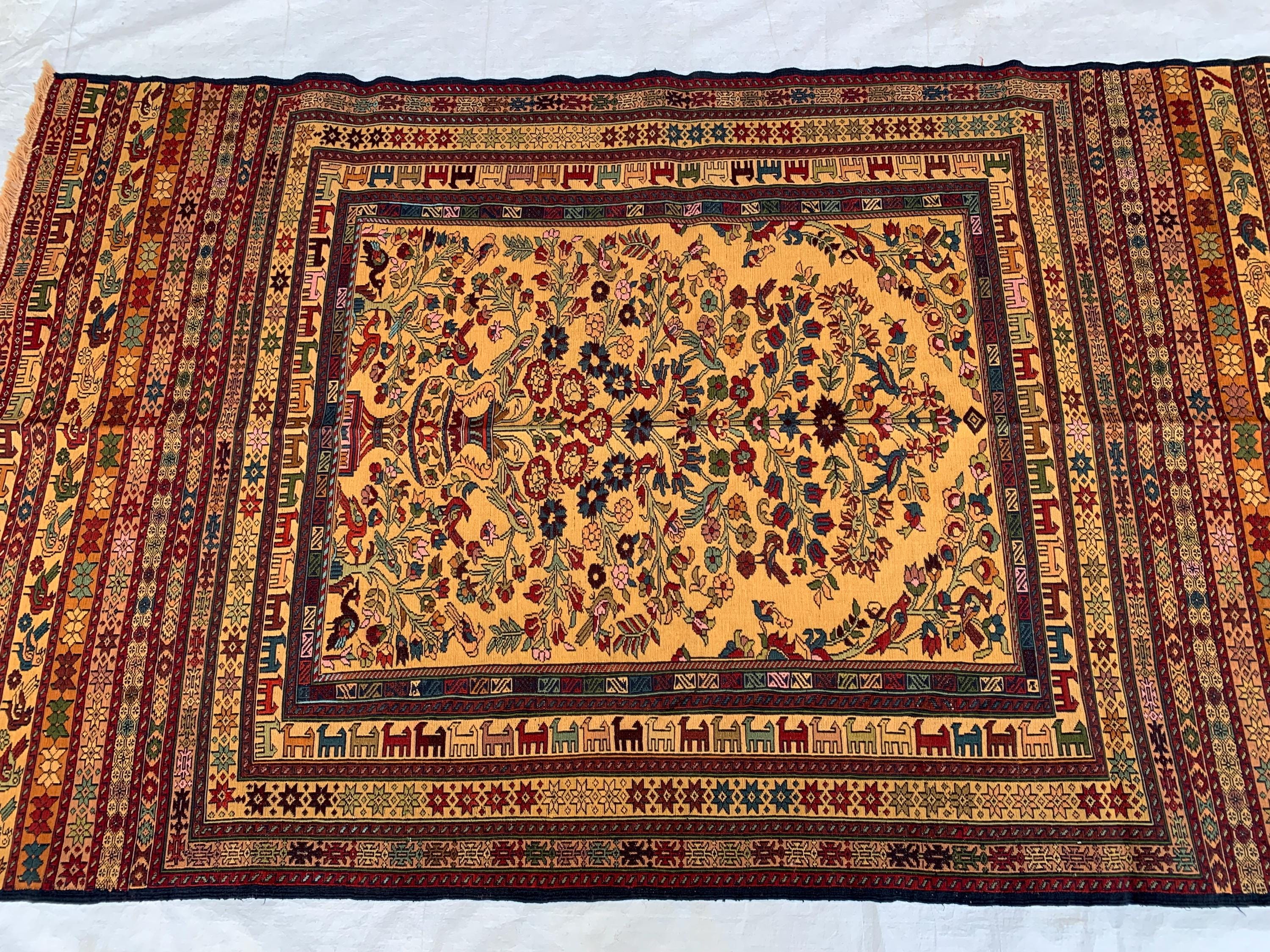 Antique Handmade Colorful Kilim Rug 6.7x3.10ft –Wool Persian Runner, Turkmen Tribal Vintage Carpet, Boho Floor Mat, Functional Hallway Decor