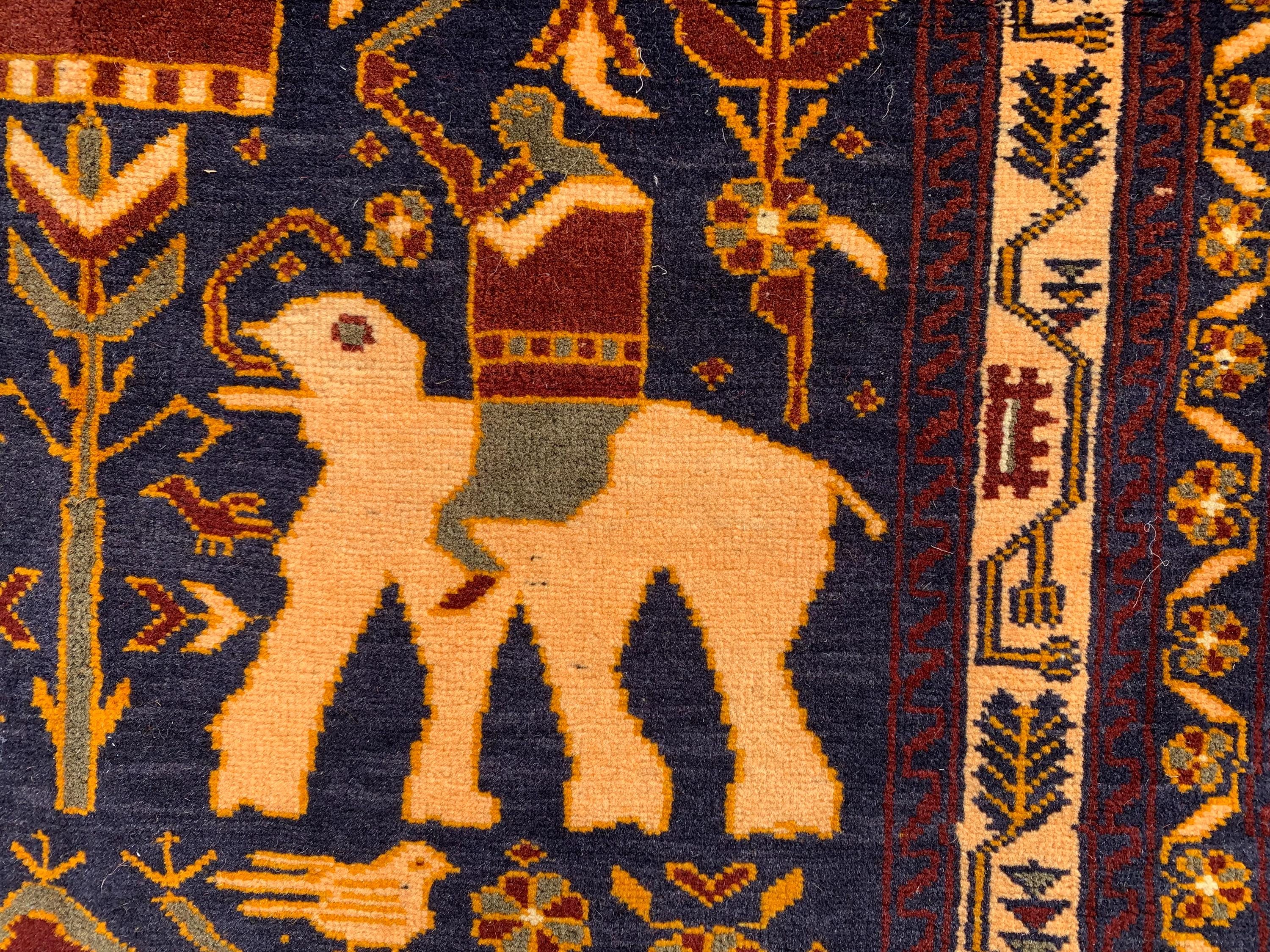 Pictorial Hunter Rug 4.11x3.2 ft – Handmade Wool Kilim, Tribal Wall Hanging, Boho Decor, Vintage Animal Pattern Carpet, Rug for Kids Room
