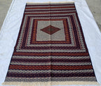 Antique Kilim Rug 6.2x3.11ft –Handmade Wool Tribal Carpet, Grey and Red Vintage Runner, Persian Boho Decor, Rustic Area Rug, Collectible Rug