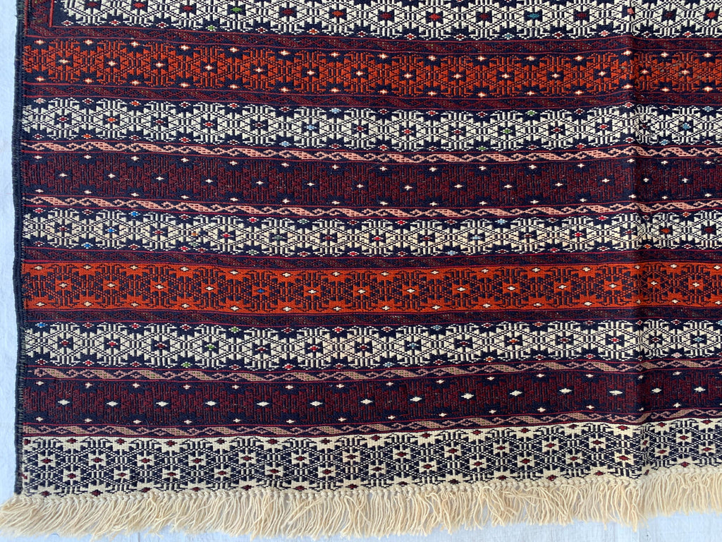 Antique Kilim Rug 6.2x3.11ft –Handmade Wool Tribal Carpet, Grey and Red Vintage Runner, Persian Boho Decor, Rustic Area Rug, Collectible Rug