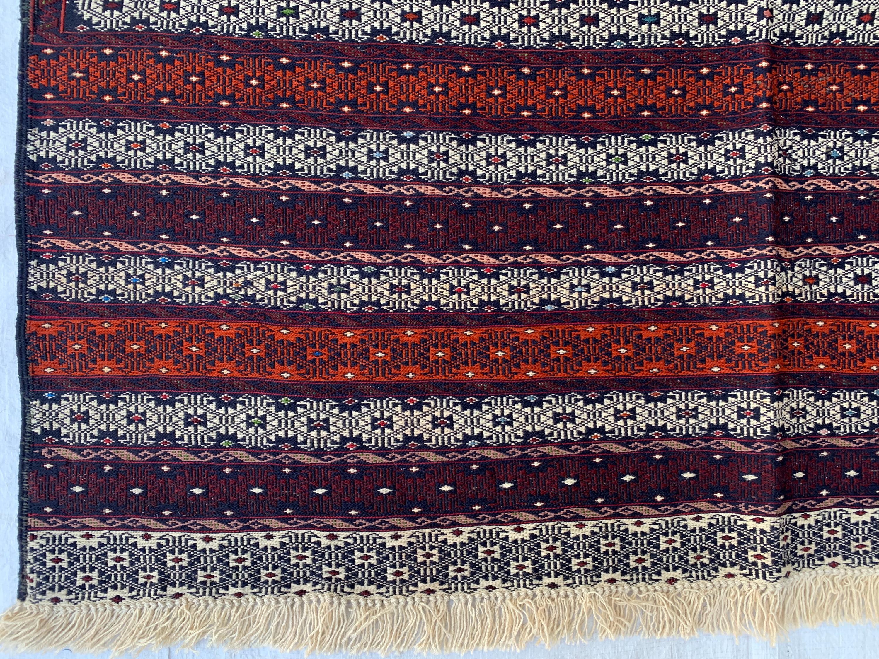 Antique Kilim Rug 6.2x3.11ft –Handmade Wool Tribal Carpet, Grey and Red Vintage Runner, Persian Boho Decor, Rustic Area Rug, Collectible Rug