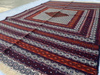 Antique Kilim Rug 6.2x3.11ft –Handmade Wool Tribal Carpet, Grey and Red Vintage Runner, Persian Boho Decor, Rustic Area Rug, Collectible Rug