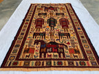 Pictorial Vintage Rug 5.6x4.1 ft – Handmade Wool Animal Scene Carpet, Tribal Wall Hanging, Persian Boho Decor, Rustic Art Rug, Farmhouse rug