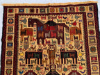 Pictorial Vintage Rug 5.6x4.1 ft – Handmade Wool Animal Scene Carpet, Tribal Wall Hanging, Persian Boho Decor, Rustic Art Rug, Farmhouse rug