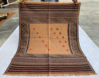 Vintage Square Kilim Rug 4.9x3.9 ft – Handwoven Wool Bronze Carpet, Tribal Geometric Pattern, Boho Ethnic Area Rug, Rug for Kitchen, Bedroom