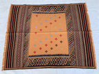 Vintage Square Kilim Rug 4.9x3.9 ft – Handwoven Wool Bronze Carpet, Tribal Geometric Pattern, Boho Ethnic Area Rug, Rug for Kitchen, Bedroom