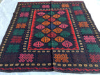 4x4 Vintage Square Handwoven Tribal Kilim, Turkmen Geometric Wool Rug, Rustic Home decor, Perfect for Kitchen, farmhouse, Entryway