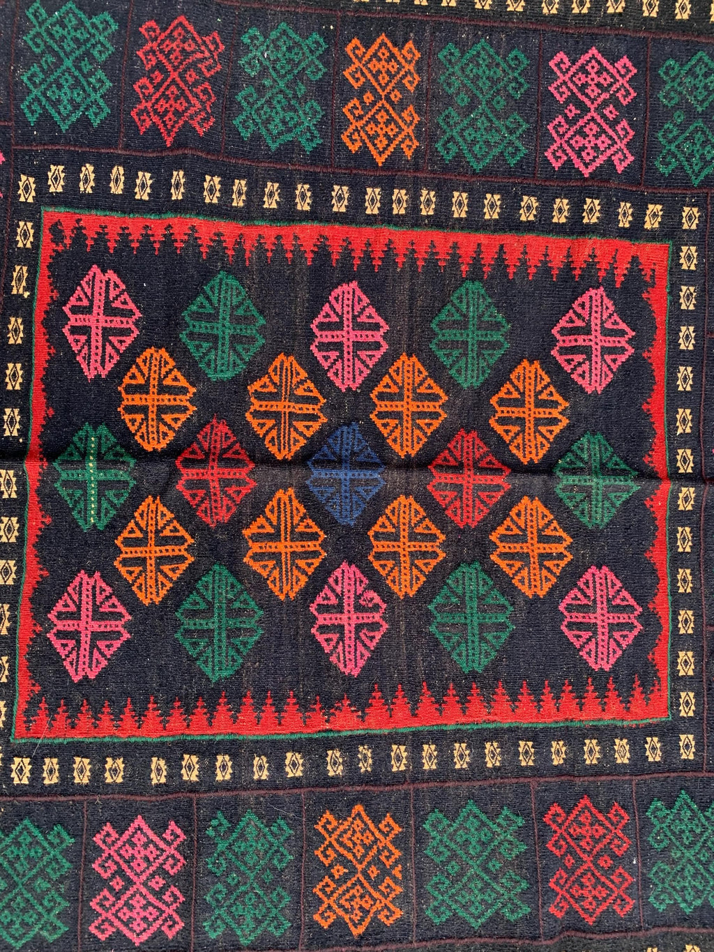 4x4 Vintage Square Handwoven Tribal Kilim, Turkmen Geometric Wool Rug, Rustic Home decor, Perfect for Kitchen, farmhouse, Entryway