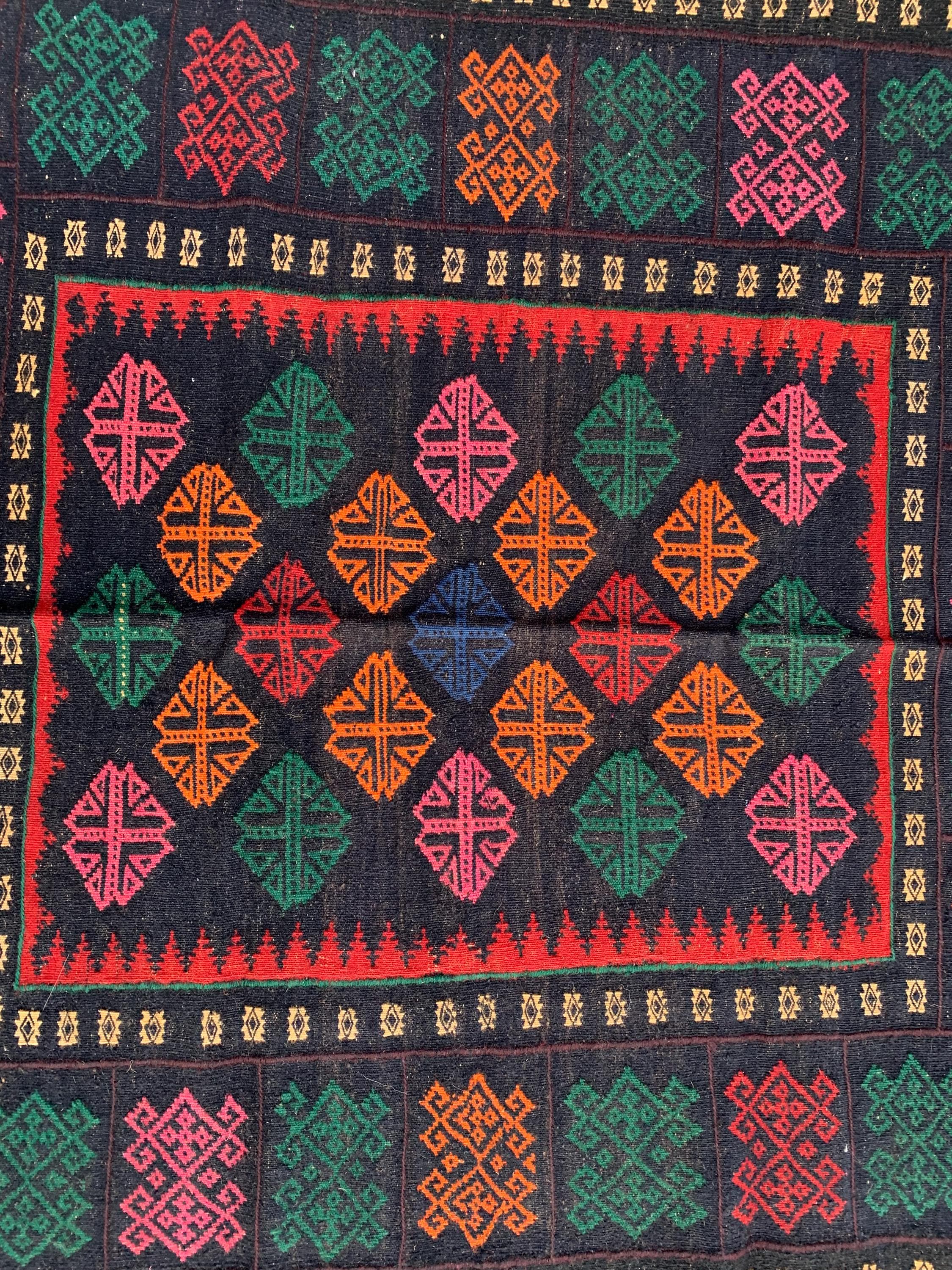 4x4 Vintage Square Handwoven Tribal Kilim, Turkmen Geometric Wool Rug, Rustic Home decor, Perfect for Kitchen, farmhouse, Entryway