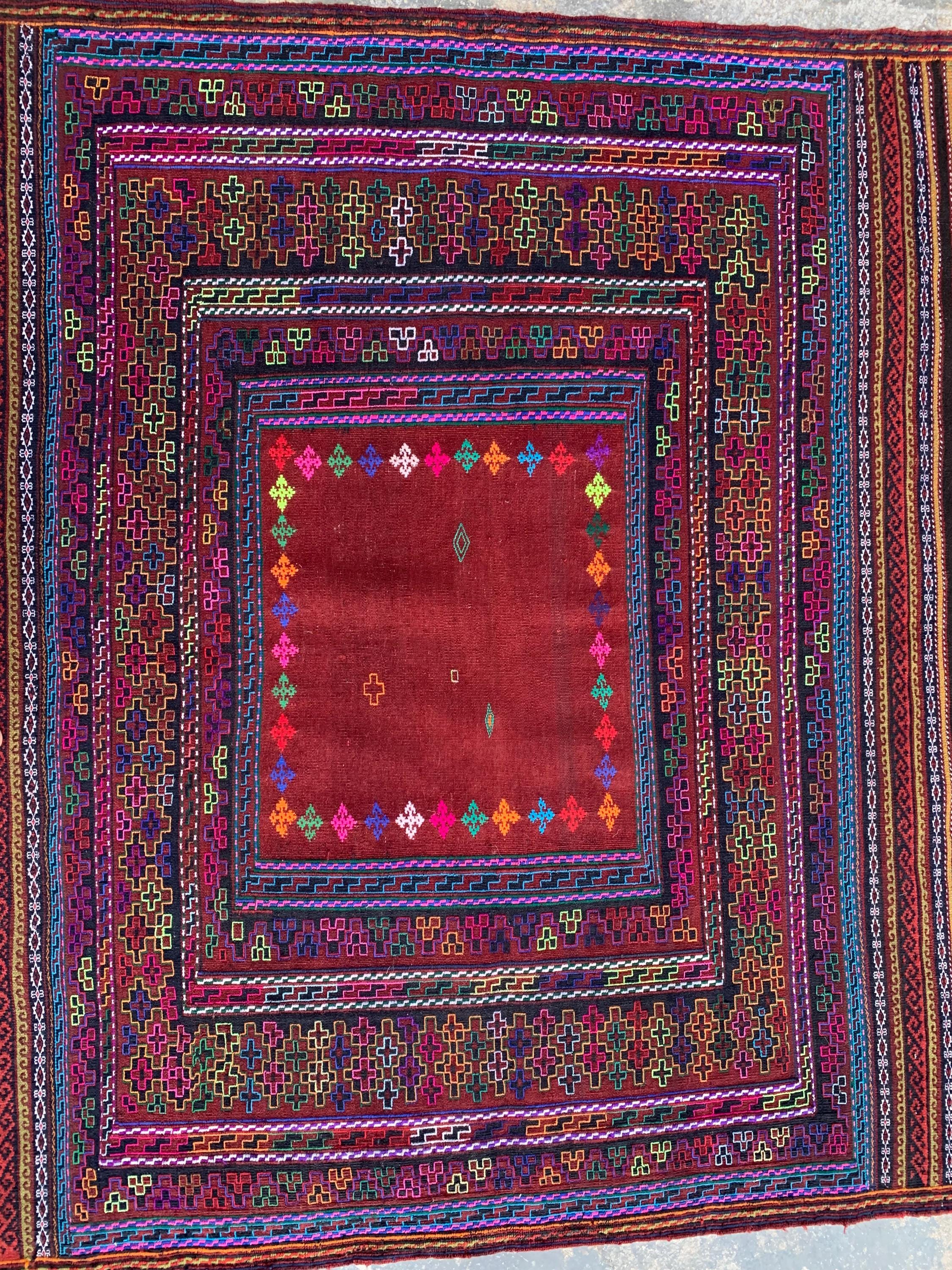 Afghan Vintage Kilim Rug 5x5ft, – Handwoven Wool Tribal Carpet, Boho Area Rug for Living Room, Bedroom, or Entryway, Rustic Home Decor