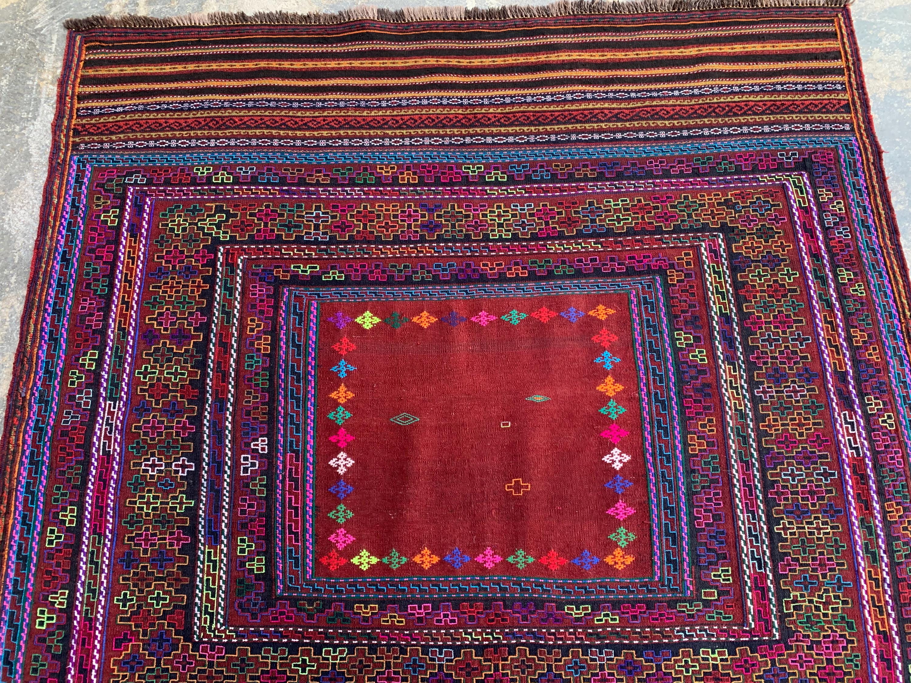 Afghan Vintage Kilim Rug 5x5ft, – Handwoven Wool Tribal Carpet, Boho Area Rug for Living Room, Bedroom, or Entryway, Rustic Home Decor