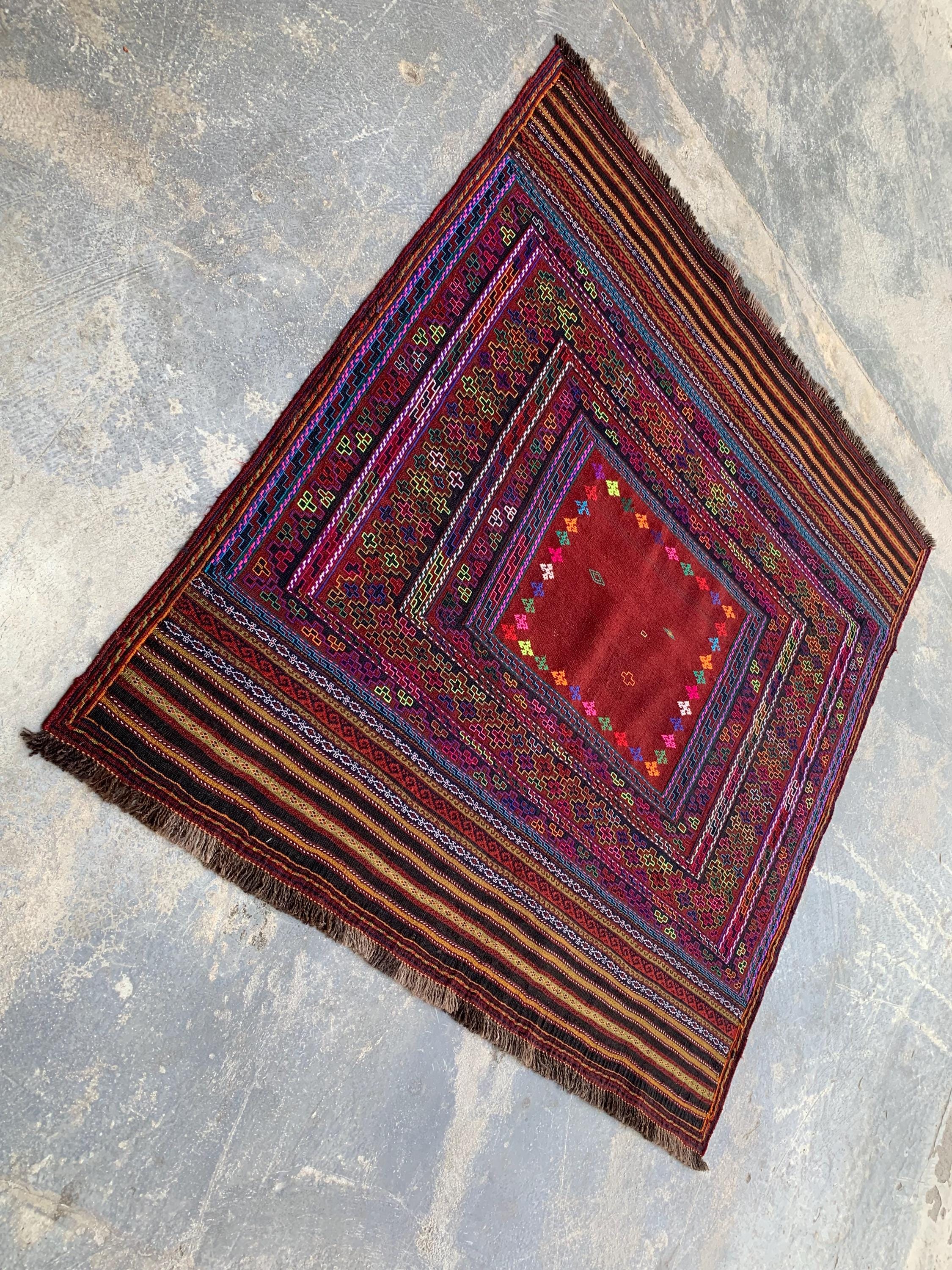 Afghan Vintage Kilim Rug 5x5ft, – Handwoven Wool Tribal Carpet, Boho Area Rug for Living Room, Bedroom, or Entryway, Rustic Home Decor