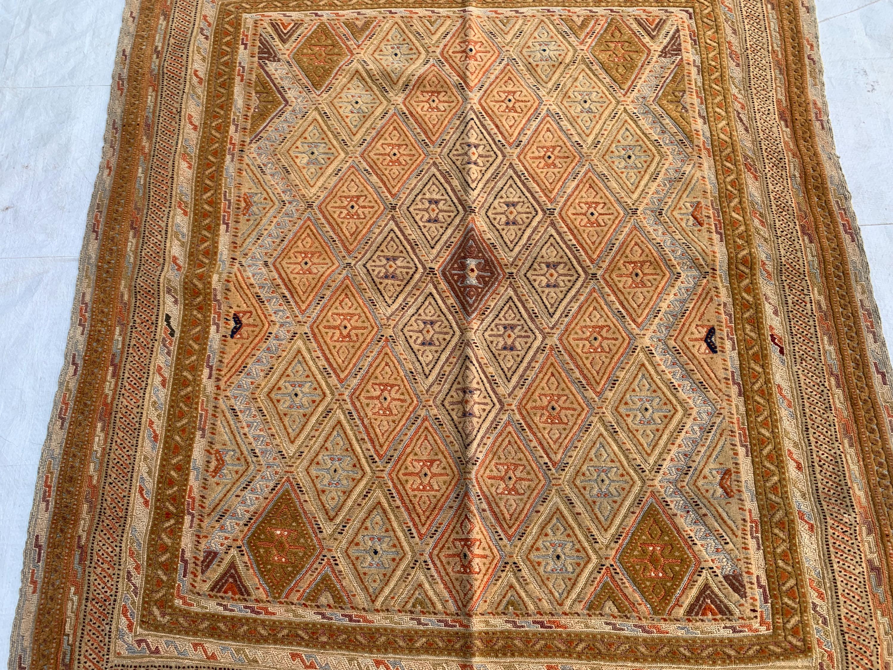 Vintage Afghan Kilim Rug 5x4ft – Handwoven Wool Flatweave, Tribal Geometric Boho Carpet, Earth Tone Area Rug, Entryway or Wall Hanging