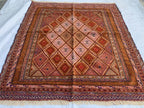 Vintage Kilim Rug 4.2x4 ft | Handmade Afghan Flatweave | Boho Decor | Turkmen Small Area Rug | Rustic Kilim Carpet, Perfect for Kitchen
