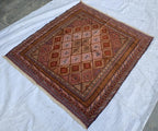 Vintage Kilim Rug 4.2x4 ft | Handmade Afghan Flatweave | Boho Decor | Turkmen Small Area Rug | Rustic Kilim Carpet, Perfect for Kitchen
