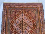Vintage Kilim Rug 4.2x4 ft | Handmade Afghan Flatweave | Boho Decor | Turkmen Small Area Rug | Rustic Kilim Carpet, Perfect for Kitchen