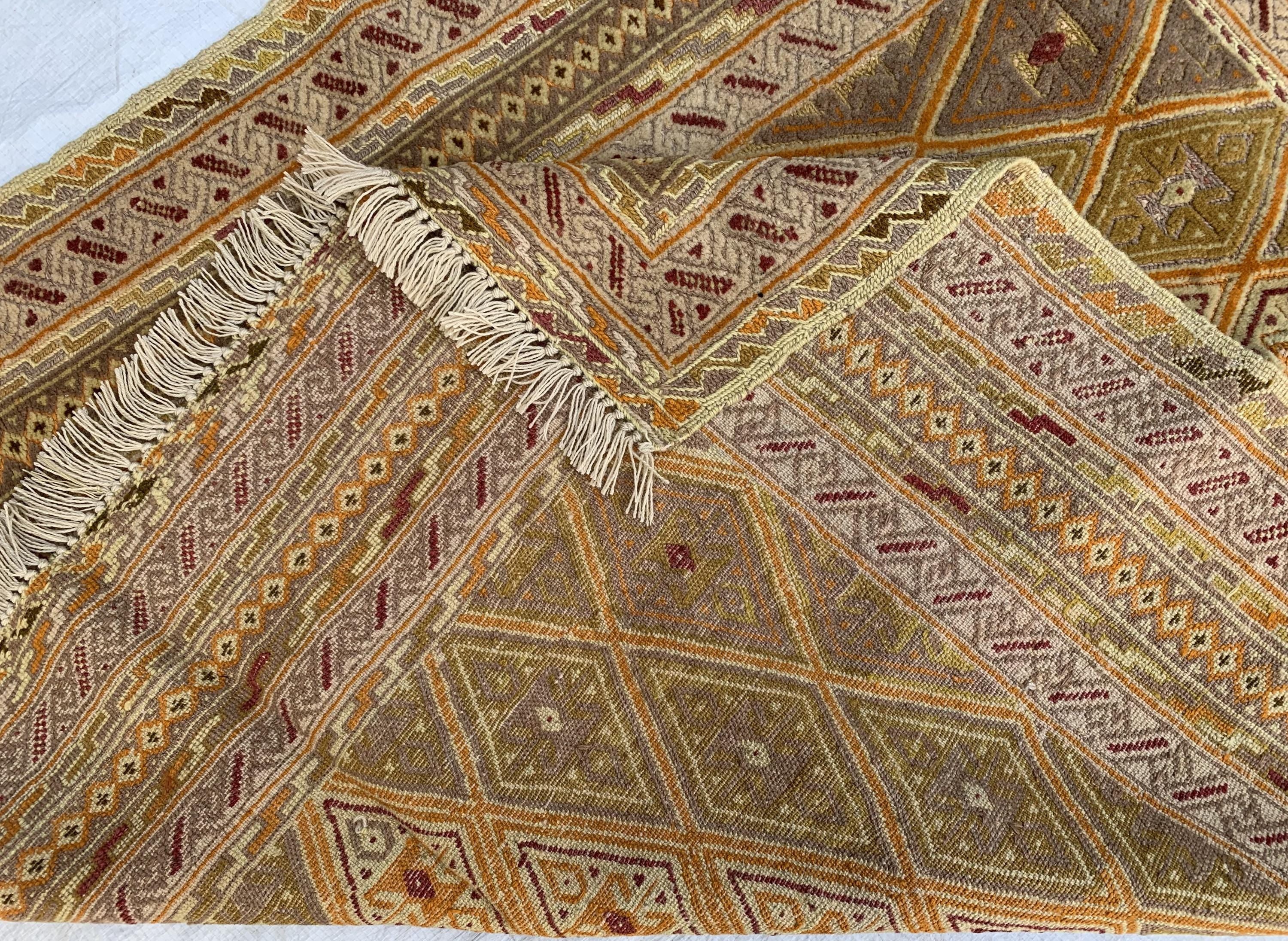3x4ft, Vintage Afghan Kilim Rug | Golden Yellow Handmade Flatweave | Boho Decor | Geometric Wool Area Carpet, Bedroom Rug, Kitchen Rug