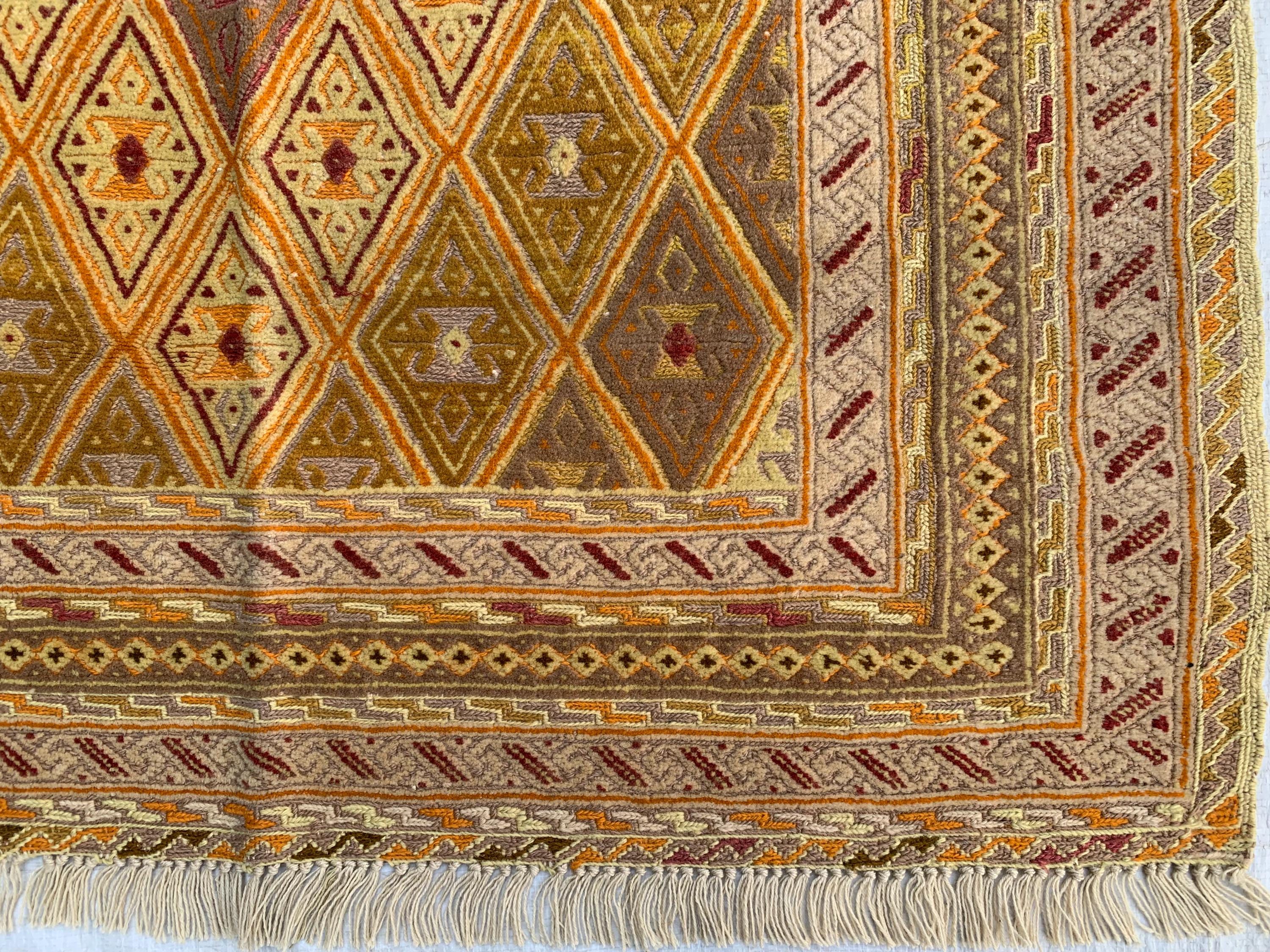 3x4ft, Vintage Afghan Kilim Rug | Golden Yellow Handmade Flatweave | Boho Decor | Geometric Wool Area Carpet, Bedroom Rug, Kitchen Rug