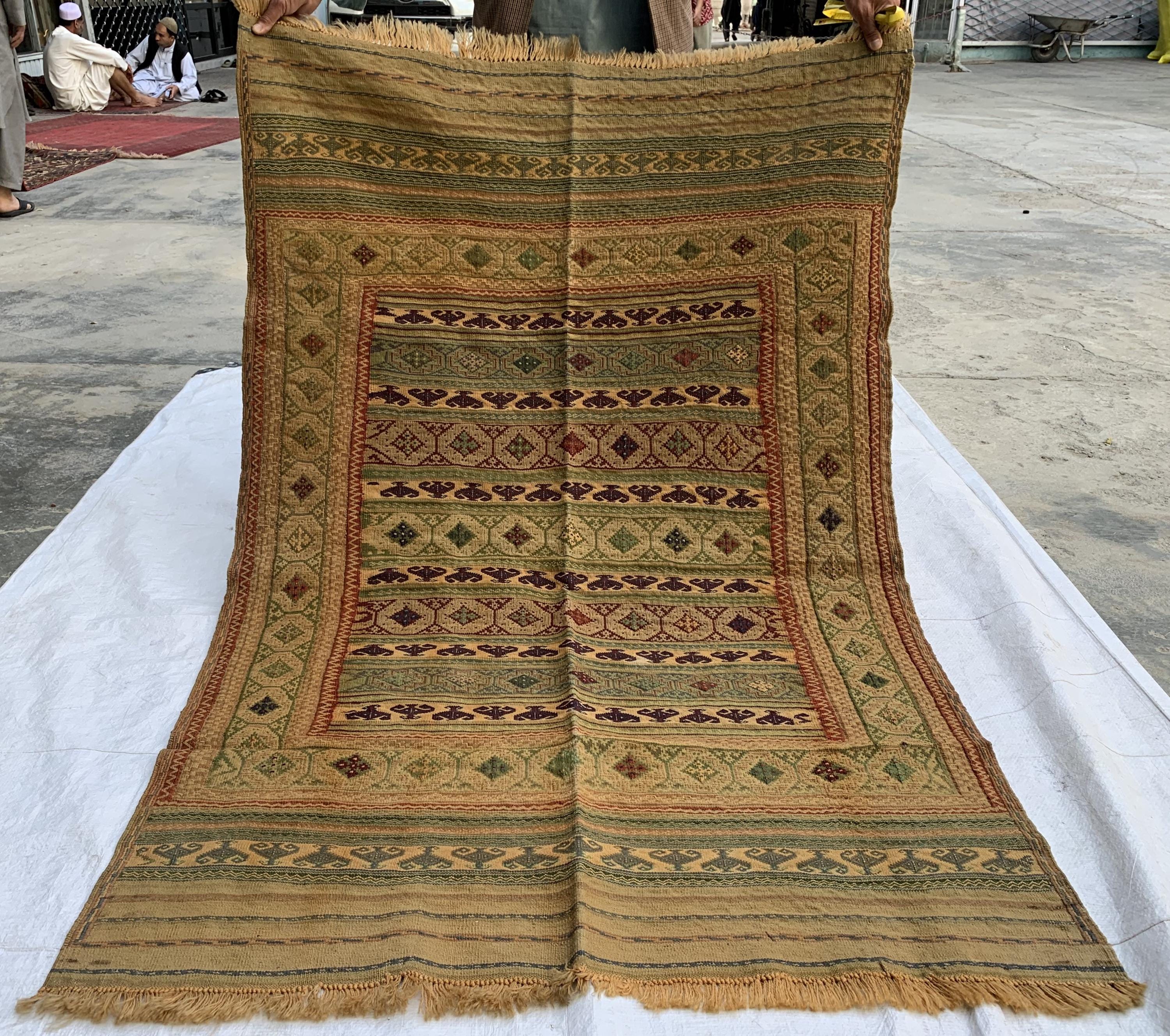 80-Year-Old Vintage Herati Kilim Rug 5.5x3.8 ft | Antique Afghan Flatweave | Collectible Tribal Carpet | Boho Area Rug or Farmhouse rug