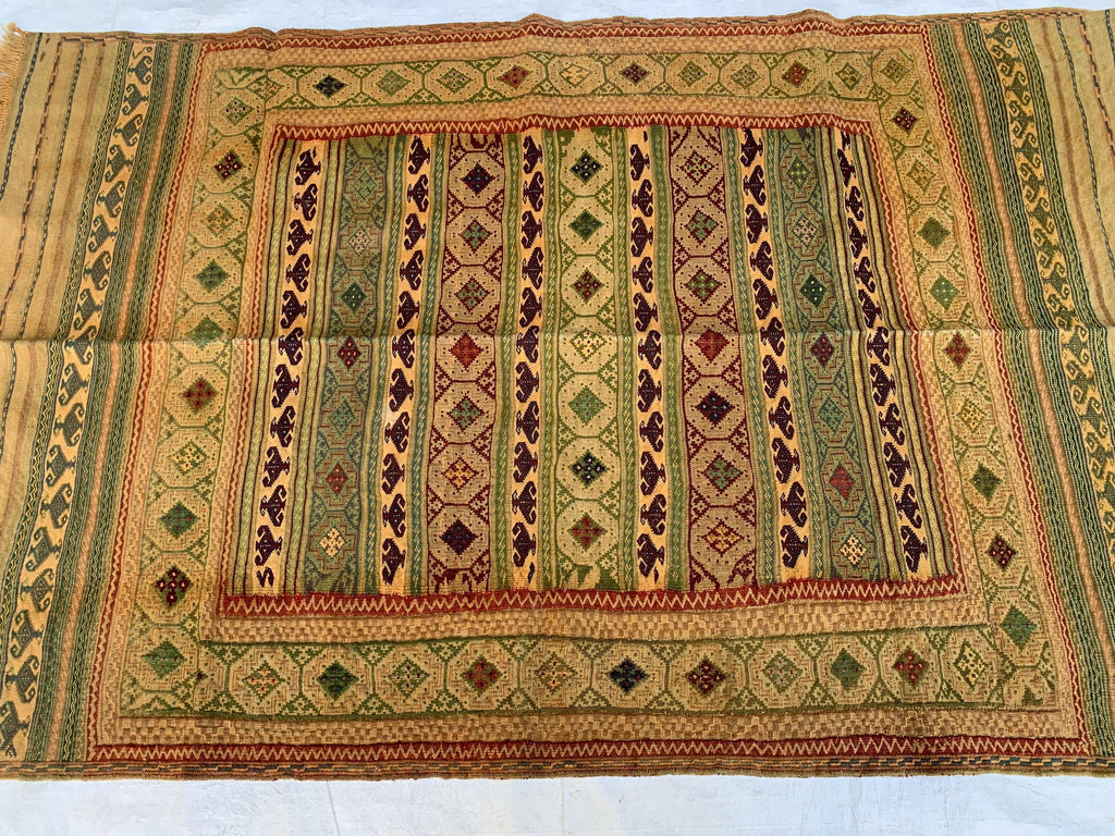 80-Year-Old Vintage Herati Kilim Rug 5.5x3.8 ft | Antique Afghan Flatweave | Collectible Tribal Carpet | Boho Area Rug or Farmhouse rug