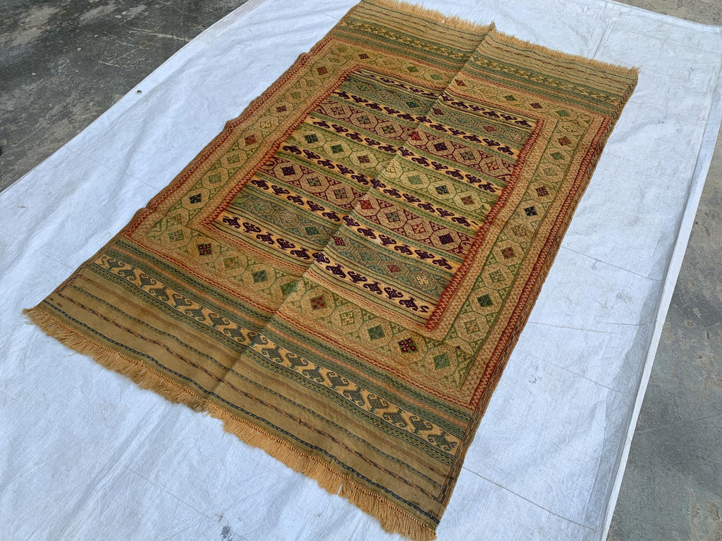 80-Year-Old Vintage Herati Kilim Rug 5.5x3.8 ft | Antique Afghan Flatweave | Collectible Tribal Carpet | Boho Area Rug or Farmhouse rug