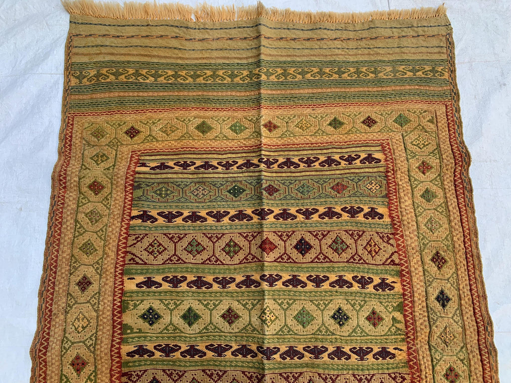 80-Year-Old Vintage Herati Kilim Rug 5.5x3.8 ft | Antique Afghan Flatweave | Collectible Tribal Carpet | Boho Area Rug or Farmhouse rug