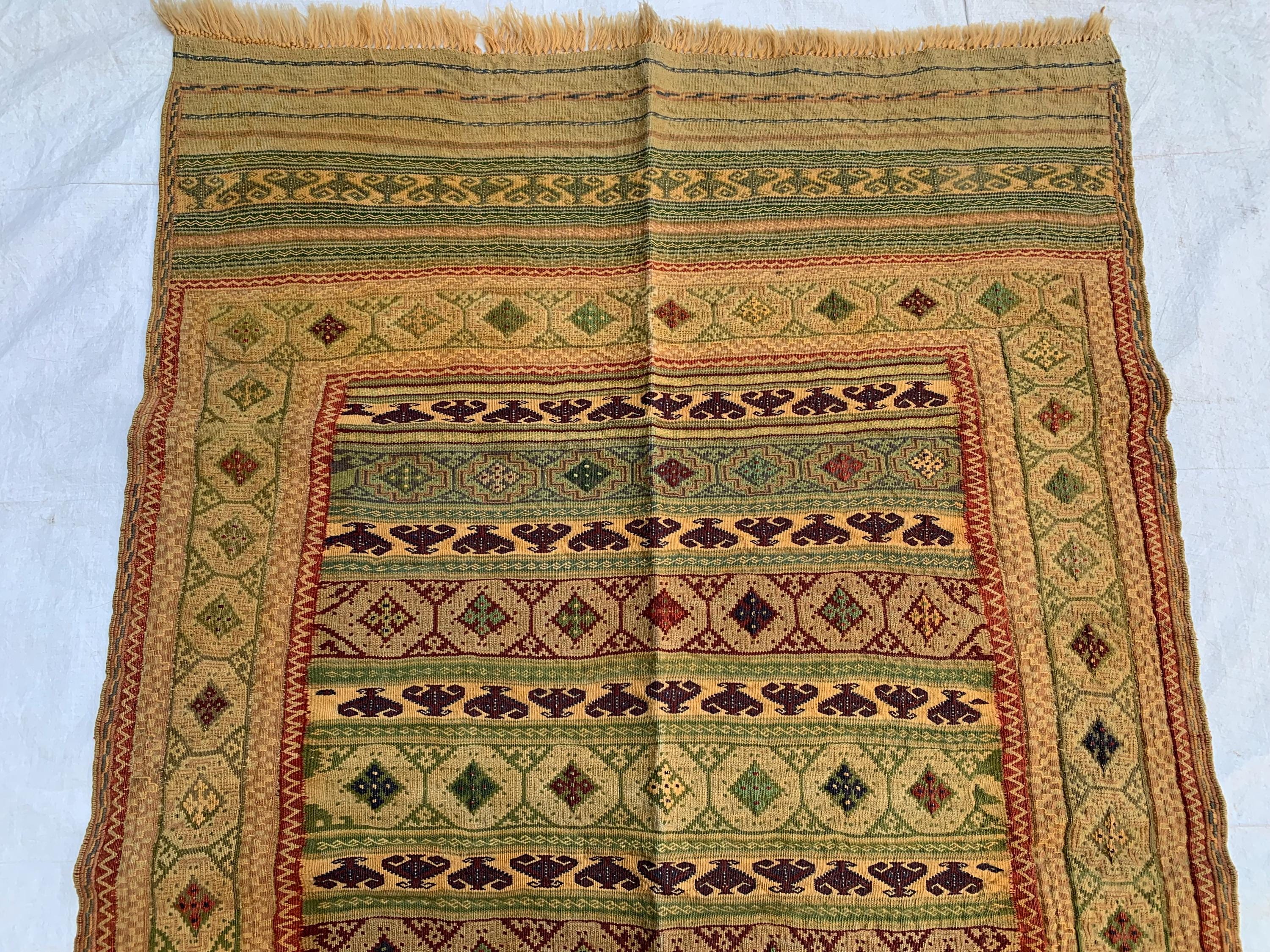 80-Year-Old Vintage Herati Kilim Rug 5.5x3.8 ft | Antique Afghan Flatweave | Collectible Tribal Carpet | Boho Area Rug or Farmhouse rug