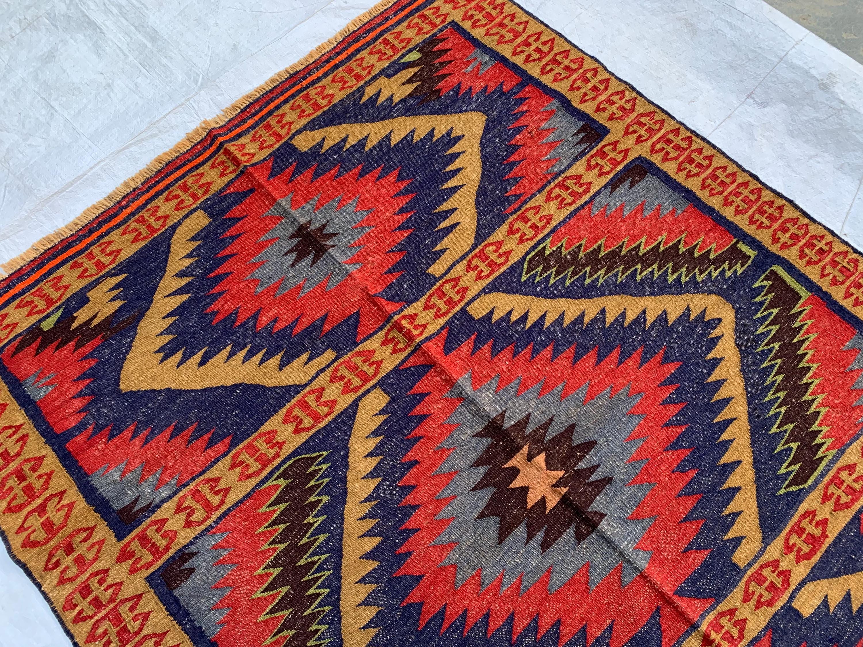 Antique Afghan Kilim Rug 5.8x4.5ft | Handwoven Wool Flatweave | Tribal Geometric Carpet |Boho Decor| Collectible Vintage Rug, Livingroom Rug