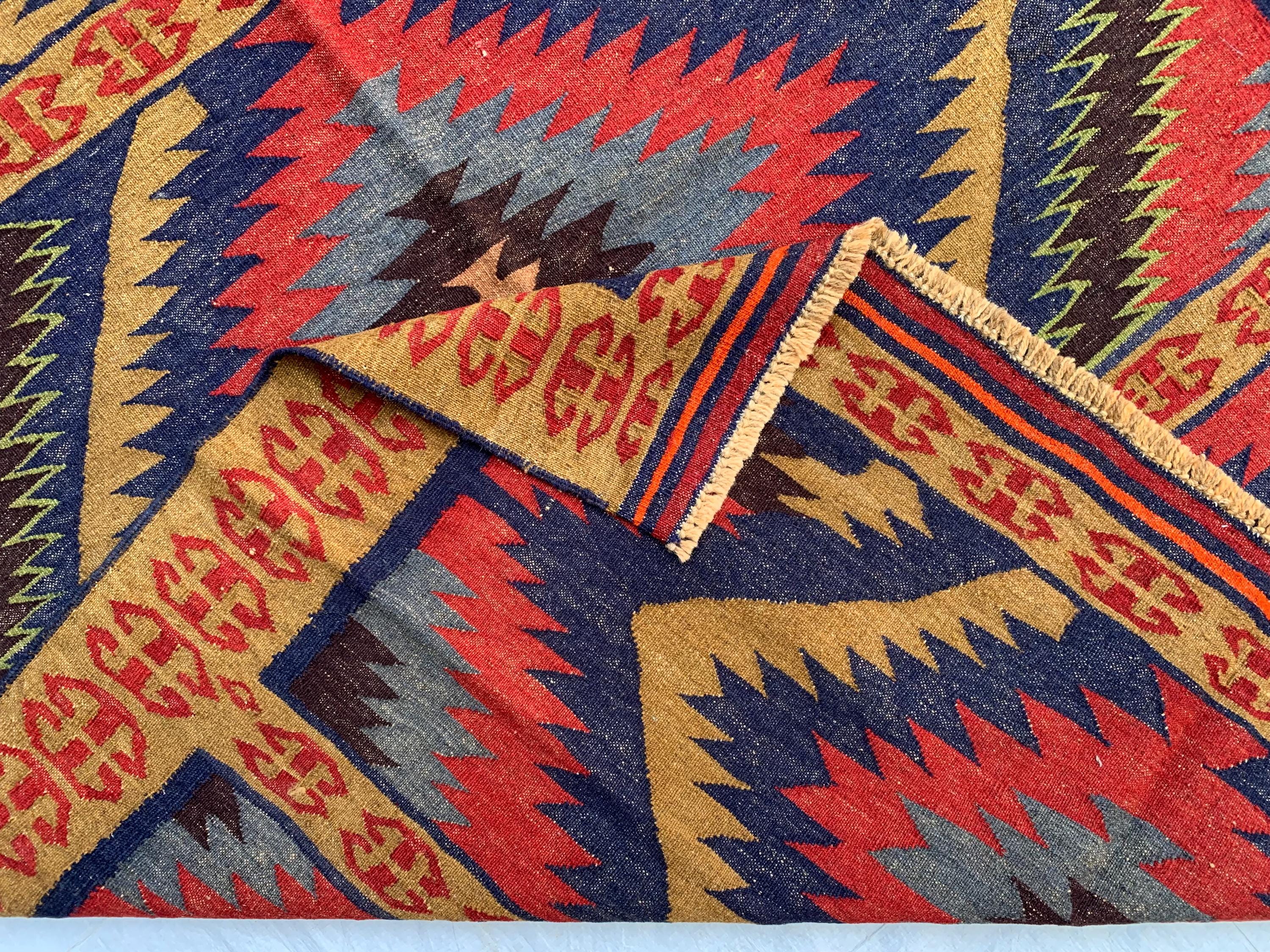 Antique Afghan Kilim Rug 5.8x4.5ft | Handwoven Wool Flatweave | Tribal Geometric Carpet |Boho Decor| Collectible Vintage Rug, Livingroom Rug