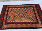 4x6ft, Vintage Kilim Rug | Burgundy Red Handmade Afghan Flatweave | Tribal Geometric Boho Area Carpet, Livingroom Rug, Farmhouse rug