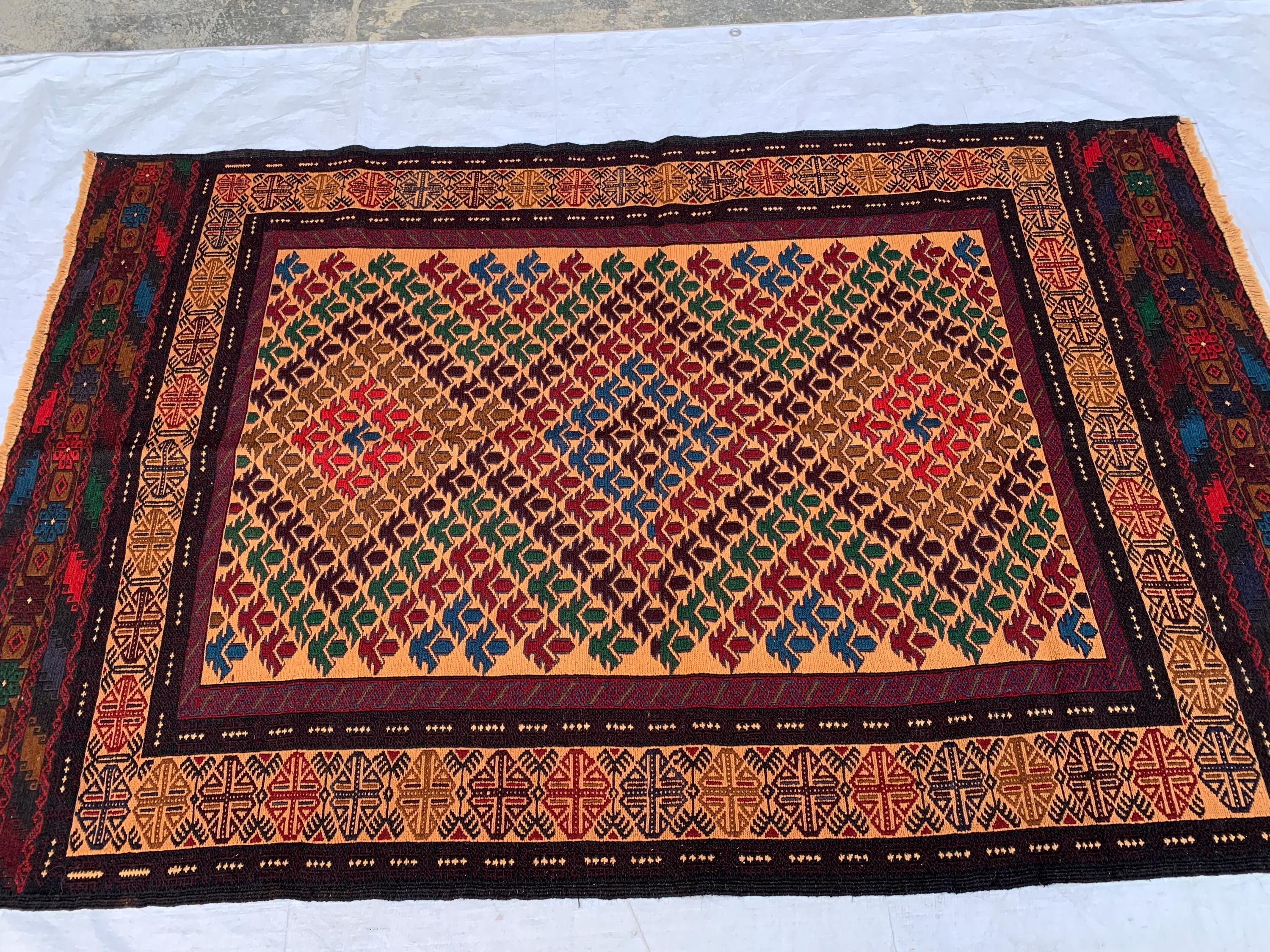 4x6ft, Vintage Kilim Rug | Burgundy Red Handmade Afghan Flatweave | Tribal Geometric Boho Area Carpet, Livingroom Rug, Farmhouse rug