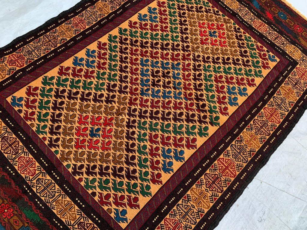 4x6ft, Vintage Kilim Rug | Burgundy Red Handmade Afghan Flatweave | Tribal Geometric Boho Area Carpet, Livingroom Rug, Farmhouse rug