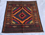Vintage Afghan Kilim Rug 5'1" x 4'7" – Handmade Wool Flatweave – Multicolor Tribal Geometric Area Rug – Boho Carpet for Kitchen or Bedroom