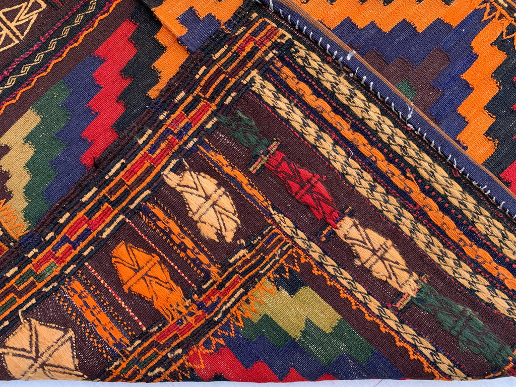 Vintage Afghan Kilim Rug 5'1" x 4'7" – Handmade Wool Flatweave – Multicolor Tribal Geometric Area Rug – Boho Carpet for Kitchen or Bedroom