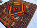 Vintage Afghan Kilim Rug 5'1" x 4'7" – Handmade Wool Flatweave – Multicolor Tribal Geometric Area Rug – Boho Carpet for Kitchen or Bedroom