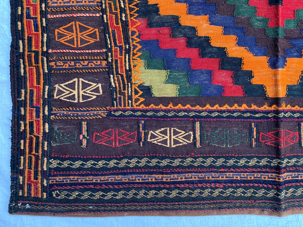 Vintage Afghan Kilim Rug 5'1" x 4'7" – Handmade Wool Flatweave – Multicolor Tribal Geometric Area Rug – Boho Carpet for Kitchen or Bedroom