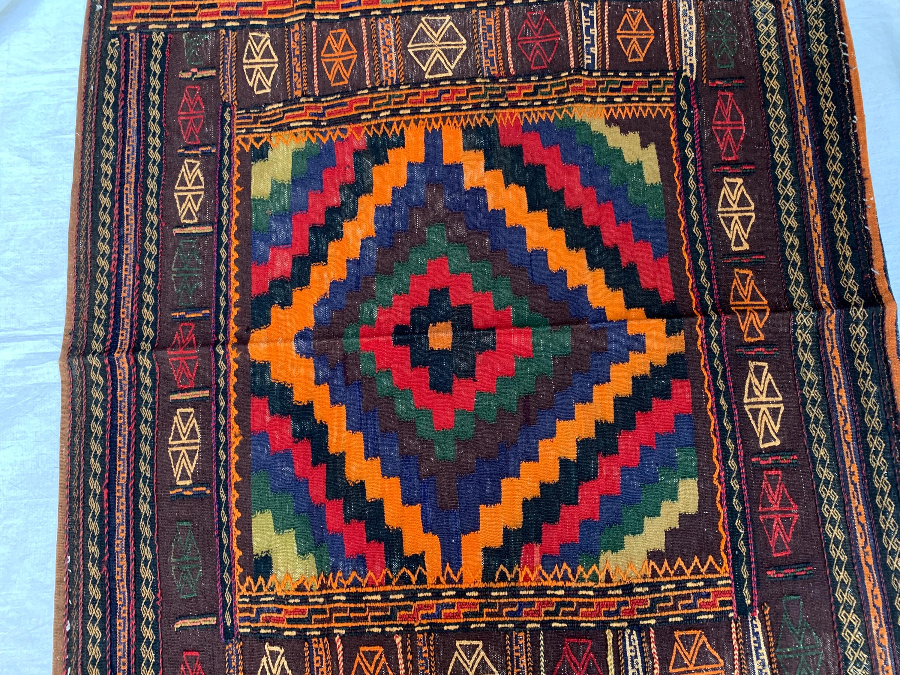 Vintage Afghan Kilim Rug 5'1" x 4'7" – Handmade Wool Flatweave – Multicolor Tribal Geometric Area Rug – Boho Carpet for Kitchen or Bedroom