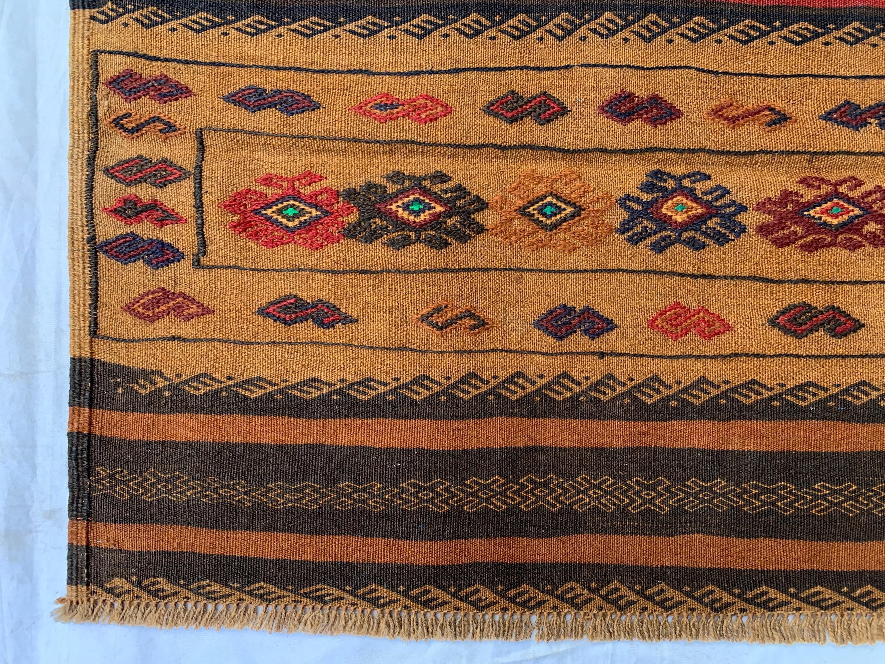 2'9x4'9 Vintage Kilim Rug – Handwoven Wool Tribal Runner – Warm Earth Tones – Geometric Boho Decor – Southwestern Hallway Rug – Afghan Style